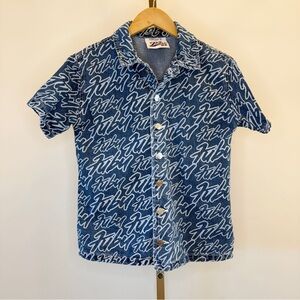 FUBU x Forever 21 Kids Blue Denim Logo Button-Up Shirt One Size 9/10 Boys